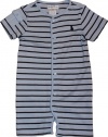 Ralph Lauren Layette Boy's Striped Button Front Shortall (6 Month, Sky Blue)