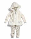 GUESS Kids Girls Little Girl Hooded Sweater With Faux Fur, CREAM (4)