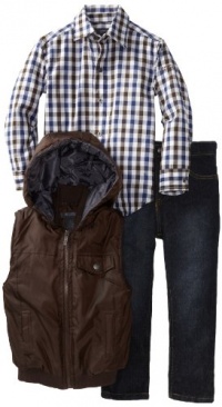 Kenneth Cole Boys 2-7 Puffy Vest with Plaid Shirt and Jean