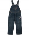 Put some color in her world with these darling heart-accented denim overalls from Osh Kosh.