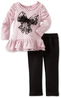 Nannette Baby-Girls Infant 2 Piece Bow Pant Set, Pink, 24 Months