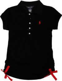 Ralph Lauren Girls Mesh Polo, Black, S(7)