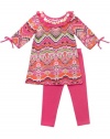 Rare Editions Girls 2-6X Print Dress with Leggings, Fuchsia/Orange, 2T