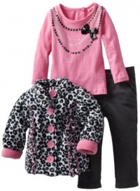 Nannette Baby-girls Infant 3 Piece Leopard Jacket Set, Grey, 24 Months