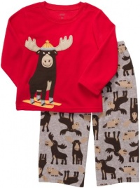 Toddler 2 Piece Fleece PJ Set - Skiing Moose