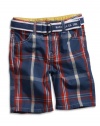 GUESS Kids Boys Belted Plaid Walk Short (12 - 24M), PLAID (18M)