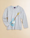 You already know he's a rock star--show the world in this comfy cotton tee finished with a colorful electric guitar motif.Ribbed crewneckLong sleeves74% cotton/26% polyesterMachine washImported of French fabric