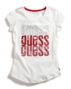 GUESS Kids Girls Short-Sleeve Logo Tee with Hearts, WHITE (10/12)