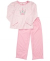 Your princess can snuggle up in a style that's both cozy and pretty with this pajama shirt and pants set from Carter's.