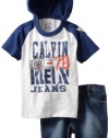 Calvin Klein Boys 2-7 2 Piece Short Sleeve Hooded Tee With Denim Short, Gray, 4T