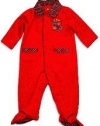 Little Me - Traditional Boys Coverall - Red Velour with Plaid Trim! Size - 3 Months