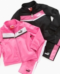 She'll pull off sporty in smooth style with one of these sweet track jacket and pant sets from Puma.