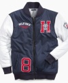 He'll hit a home run every time he slips into this athletic baseball jacket from Tommy Hilfiger.