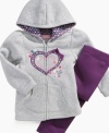 Hearts and polka dots dress up this cozy fleece hoodie and pants set by Kids Headquarters.