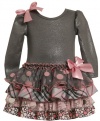 Bonnie Jean Girls 2-6X Glitter Knit Bodice To Tiered Skirt, Grey, 4T