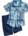 GUESS Kids Boys Baby Boy Plaid Shirt & Shorts Set (1, PLAID (12M)