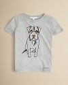 Soft cotton tee adorned with an adorable dog print on the front and logo detail at the hem.