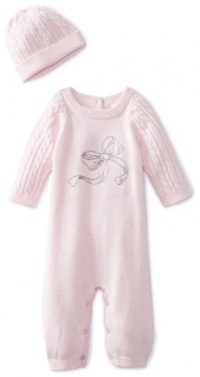 Little Me Baby-Girls Newborn Bow Sweater Coverall And Hat, Light Pink, 6 Months