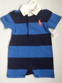 Ralph Lauren Baby Blue Rugby Big Pony Shortall Shorts, Size 3 Months