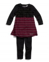 GUESS Kids Girls Little Girl Striped Dress With Ruffles, DARK PINK (5/6)