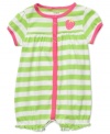 She'll look sweeter than a strawberry in this adorable bodysuit with embroidery details from Carter's. Has snaps at front and leg openings for easy changes.