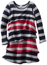 Splendid Littles Girls 2-6X Platinum Rugby Stripe Dress, Nav/Raspry, 4/5