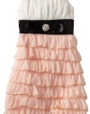 Ruby Rox Kids Girls 7-16 Colorblock Ruffle Dress, Ivory/Peach, 14