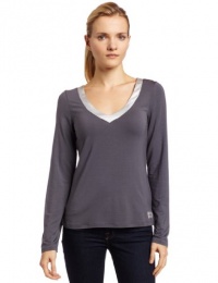 Calvin Klein Womens Essentials With Satin Long Sleeve V-Neck Pajama Top, Charcoal, Medium