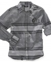 Spice up his button down collection with this cool mixed plaid shirt from LRG.