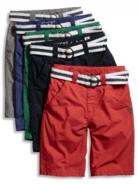 GUESS Kids Boys Big Boy Flat Front Belted Shorts, LIGHT GREY (8)