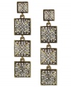 Industrial elegance, by Jessica Simpson. An antiqued finish gets upgraded with pave accents on these multi-drop linear earrings. Crafted in gold tone mixed metal. Approximate drop: 2 inches.