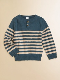 A lightweight, striped Henley knit is the perfect addition to your little man's cool-weather wardrobe.CrewneckLong sleevesButton-frontRibbed cuffs and hemCottonMachine washImported Please note: Number of buttons may vary depending on size ordered. 