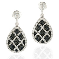 Ryssa925 Micropave Series - Silver & Multicolor Sworovski Cubic Zirconia Black & White Cross Hatch Earrings