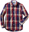 Tommy Hilfiger Boys 8-20 Long Sleeve Chip Plaid Woven Shirt, Flag Blue, X-Large