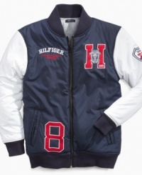 He'll hit a home run every time he slips into this athletic baseball jacket from Tommy Hilfiger.