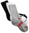 Puma  Boys 8-20 3 Pack Crew Socks,Black/Heather/White,8.5 - 2 shoe/7-8.5 sock