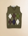 A handsome sweater vest is rendered in soft, ultra-plush cotton with classic argyle print.V-neckSleevelessPullover styleCottonMachine washImported