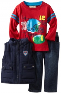 Kids Headquarters Baby-Boys Infant Three Piece Puffy Vest with Long Sleeve Tee and Jean, Navy, 24 Months