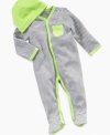 Cozy and cute will start at his head and go down to his toes in this vibrant footed coverall and matching beanie from First Impressions.