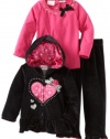 Nannette Baby-Girls Infant 3 Piece Velour Zip Hoodie Set, Black, 12 Months