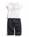 GUESS Tee & Pants Set with Bag, WHITE (3/6M)