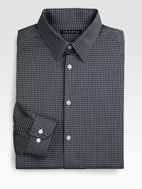 A modern, finely tailored addition to the 9-to-5 wardrobe in new-look gingham checks. Buttonfront Point collar 98% cotton/2% elastane Dry clean Imported 