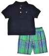 Nautica Baby-Boys Infant 2 Piece Solid Polo Short Set, Sport Navy, 12 Months