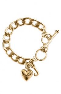 Juicy Couture Girl's Chain Link Starter Bracelet w Heart & J Charms Gold