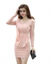 Colorfulworldstore Europe Styles Sexy slim simple evening party dress-long sleeves Autumn sexy dress-3colors (EU36-165cm-88B-72W, Beige)