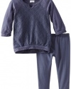 Splendid Littles Baby-Girls  Lace Slub Long Sleeve Tunic Set, Cadet Blue, 12-18 Months