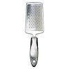 OXO International Stainless Steel Grater features brushed stainless steel handles for strength and durability and OXO's trademark flexible fins for ultimate comfort. The Grater's oversized grating surface makes grating quick and easy. Its stainless steel head yields finely grated citrus zest, chocolate, hard cheeses, and more, and the contoured handle nestles comfortably in your hand.