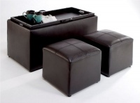 Convenience Concepts 143012 Sheridan Faux Leather Storage Bench with 2 Side Ottomans, Espresso