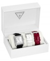 Keep your options open with this sparkling interchangeable watch set from GUESS.