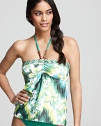 At home on the beaches of Maui, this tropical Lucky Brand tankini flaunts an ikat-inspired floral print.